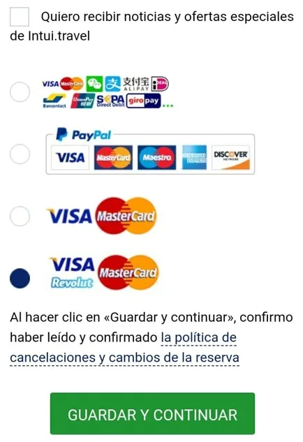 Un fragmento de la pantalla con iconos de sistemas y métodos de pago.